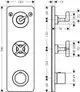 Thermostatmodul mit mehreren Anschlüssen, Unterputzmontage, von AXOR. Darstellung der Maße und Befestigungspunkte auf technischem Diagramm.